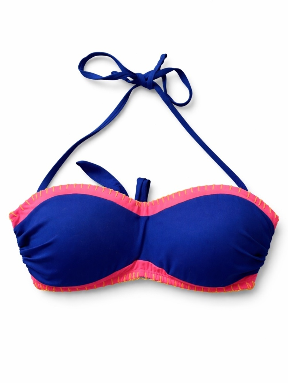 4/$20➡️ Tropik Royal Blue & Neon Pink Padded Bandeau Halter Bikini Top Tie Back
